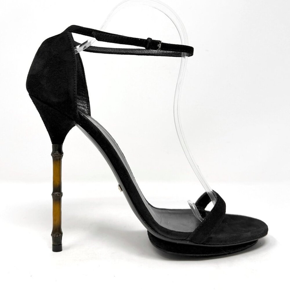 Gucci Black‎ Suede Bamboo Heel Sandals Ankle Strap Heels 39 - Picture 3 of 9